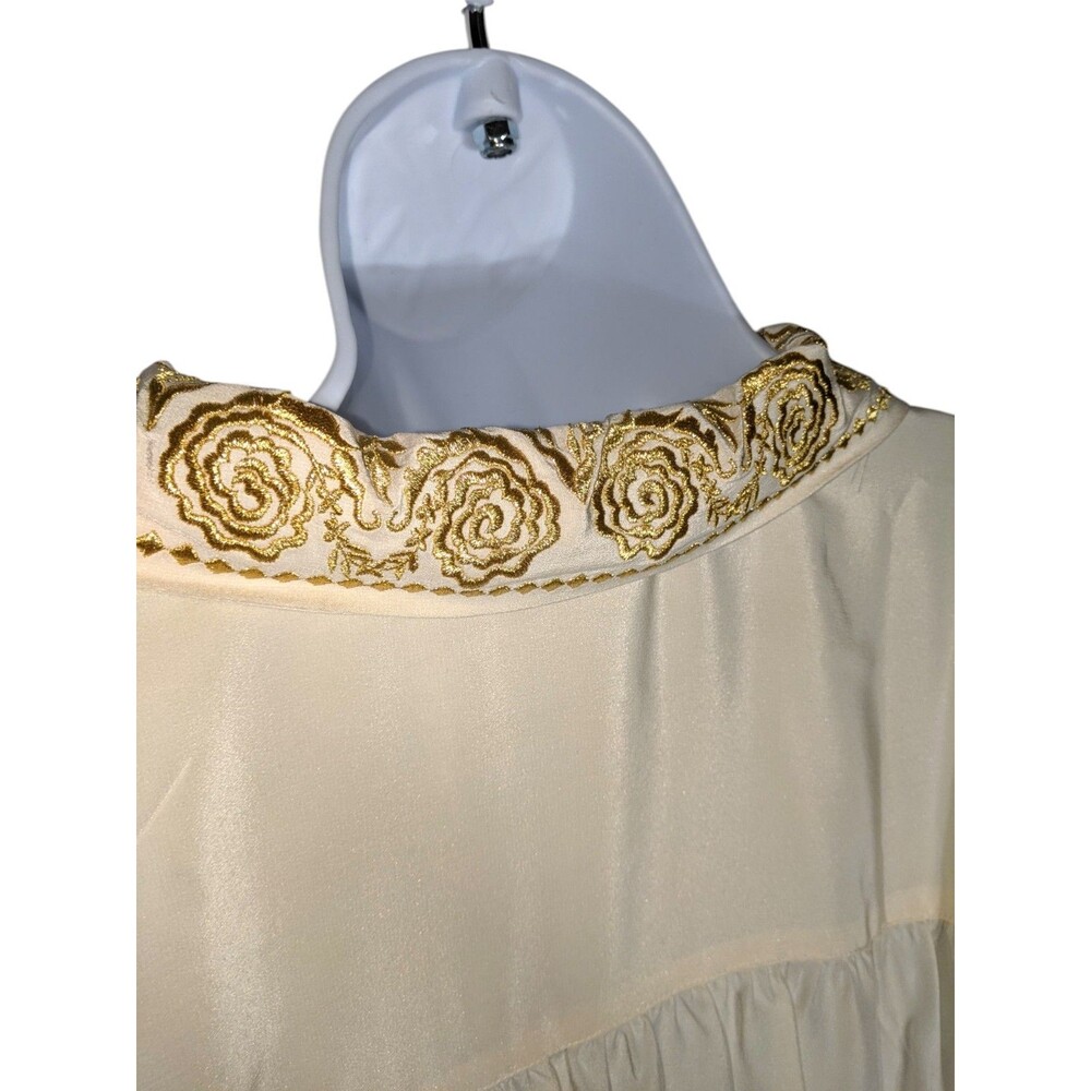 NWT Vtg DVF 100% Silk Blouse Sz L Ivory Gold Floral Embroidery Luxury Designer - Picture 11 of 15